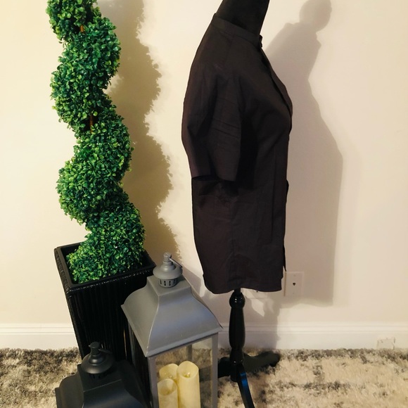 Slim Fit Banded Collar Short-sleeve Shirt - Picture 5 of 5